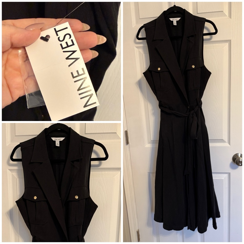 NWT! Nine West Black Midi Dress with Belt